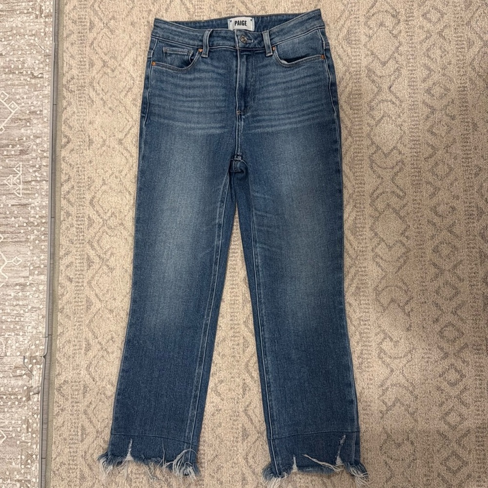 PAIGE Cindy Bay jeans with destroyed hem. Medium wash. Size 26